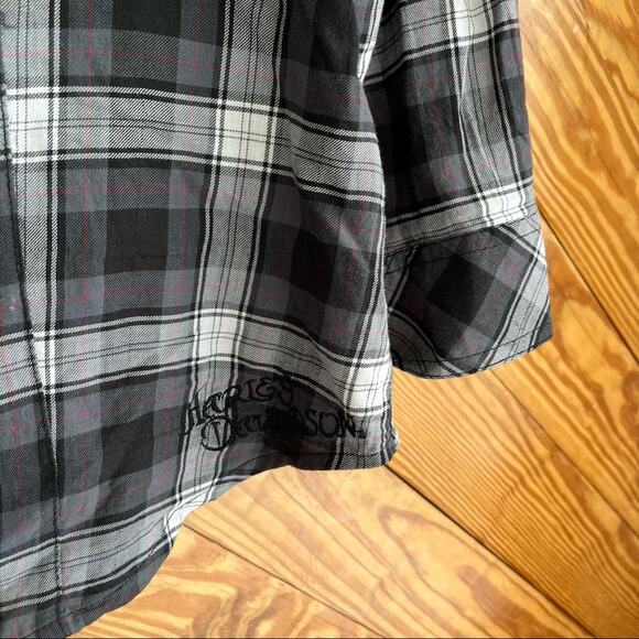 Harley Davidson Plaid Button Down Shirt Bling Embellished Rhinestone - Picture 5 of 6